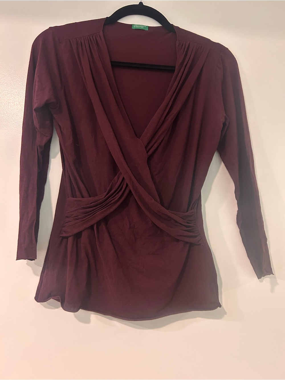 United Colors Of Benetton Burgundy Wrap-Style 3/4 Sleeve Top